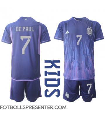 Argentina Rodrigo de Paul #7 Bortatröja Barn VM 2022 Kortärmad (+ korta byxor)